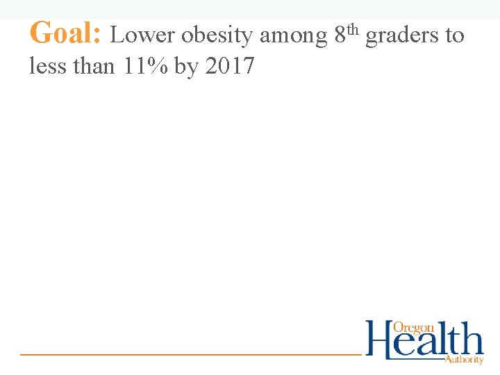 Goal: Lower obesity among 8 th graders to less than 11% by 2017 