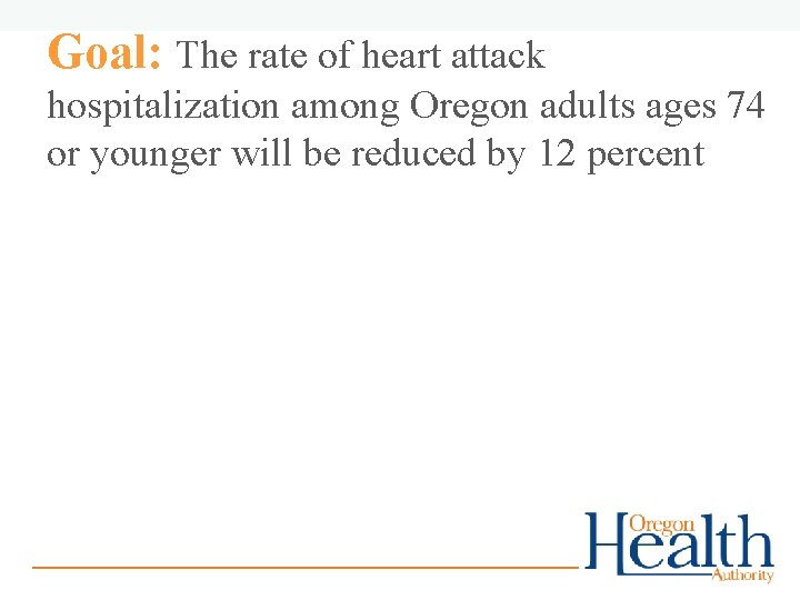 Goal: The rate of heart attack hospitalization among Oregon adults ages 74 or younger