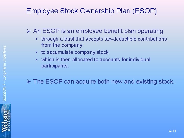 Employee Stock Ownership Plan (ESOP) SESSION 7 - Long-Term Incentives Ø An ESOP is