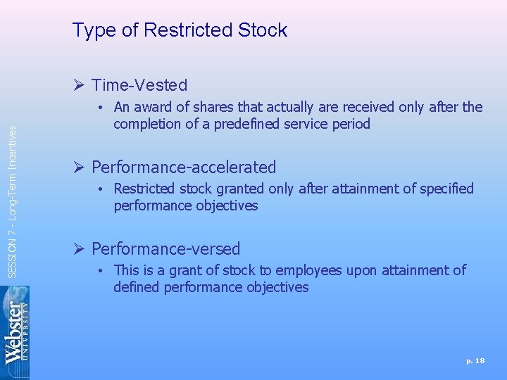 Type of Restricted Stock SESSION 7 - Long-Term Incentives Ø Time-Vested • An award