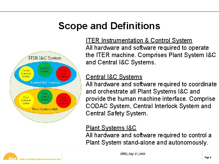 Scope and Definitions ITER Instrumentation & Control System All hardware and software required to