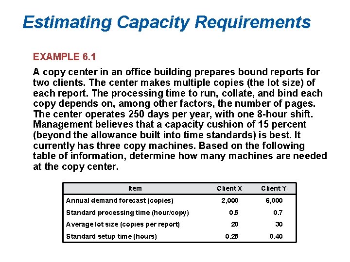 Estimating Capacity Requirements EXAMPLE 6. 1 A copy center in an office building prepares