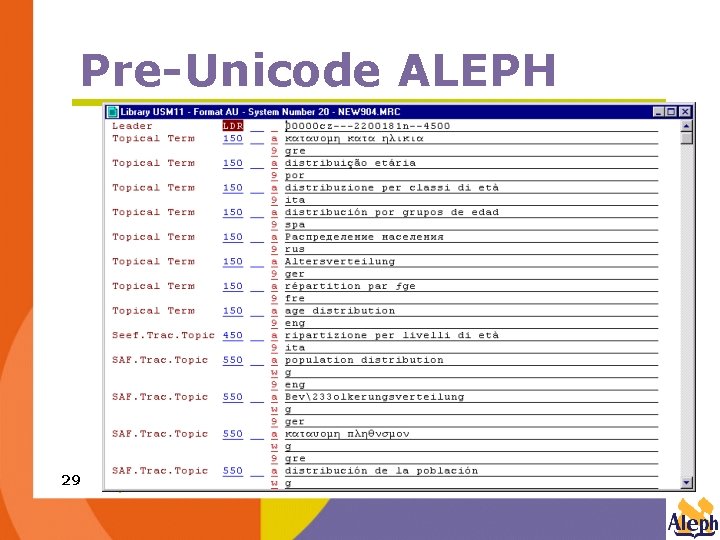 Pre-Unicode ALEPH Screen capture from MLT 29 Pre-Unicode ALEPH Screen capture from MLT 29
