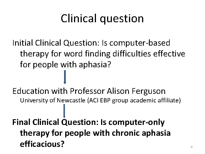 Clinical question Initial Clinical Question: Is computer-based therapy for word finding difficulties effective for