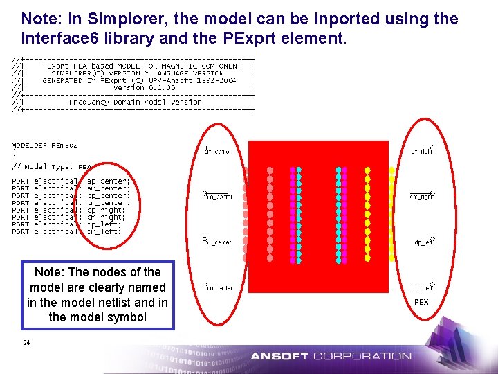 Note: In Simplorer, the model can be inported using the Interface 6 library and