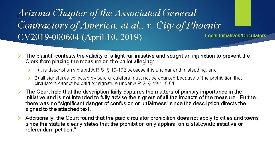 Arizona Chapter of the Associated General Contractors of America, et al. , v. City