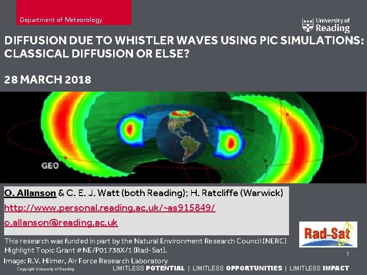 Department of Meteorology DIFFUSION DUE TO WHISTLER WAVES USING PIC SIMULATIONS: CLASSICAL DIFFUSION OR