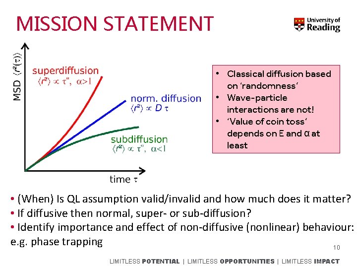 MISSION STATEMENT • Classical diffusion based on ‘randomness’ • Wave-particle interactions are not! •