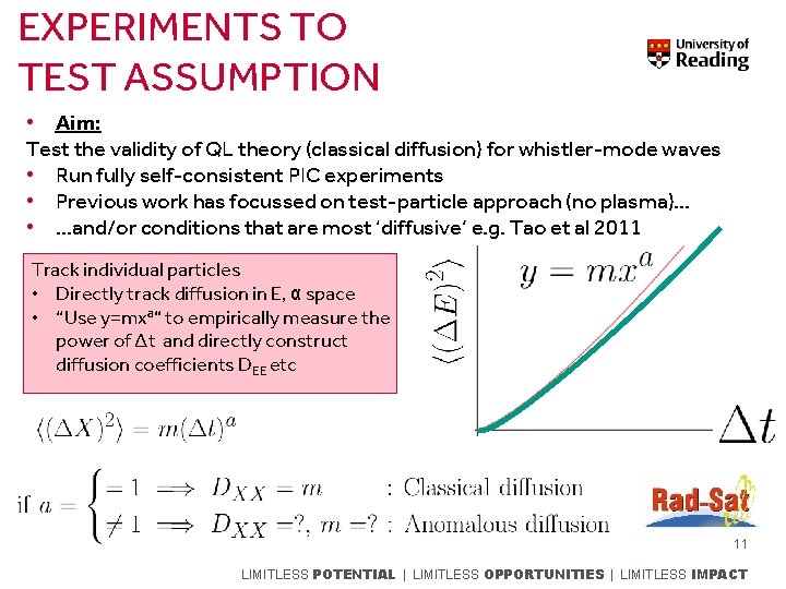 EXPERIMENTS TO TEST ASSUMPTION • Aim: Test the validity of QL theory (classical diffusion)