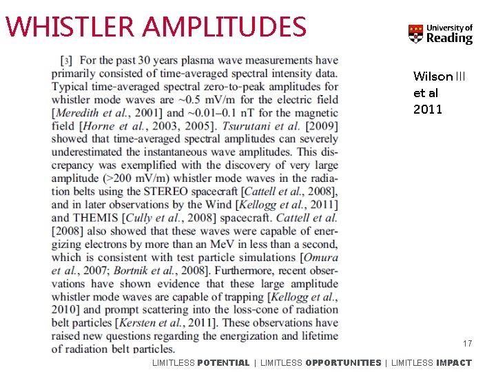 WHISTLER AMPLITUDES Wilson III et al 2011 17 LIMITLESS POTENTIAL | LIMITLESS OPPORTUNITIES |