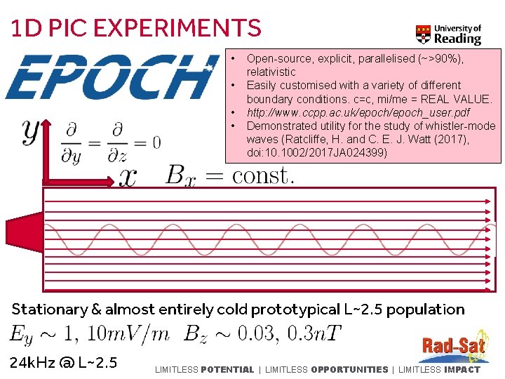 1 D PIC EXPERIMENTS • • Open-source, explicit, parallelised (~>90%), relativistic Easily customised with