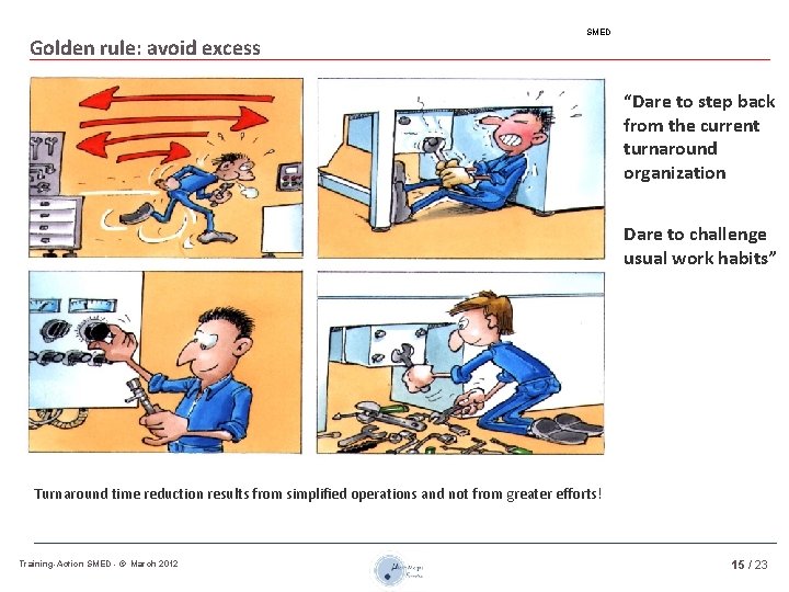 Golden rule: avoid excess SMED “Dare to step back from the current turnaround organization