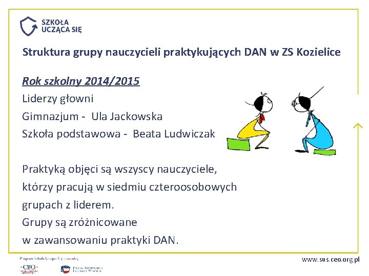 Struktura grupy nauczycieli praktykujących DAN w ZS Kozielice Rok szkolny 2014/2015 Liderzy głowni Gimnazjum