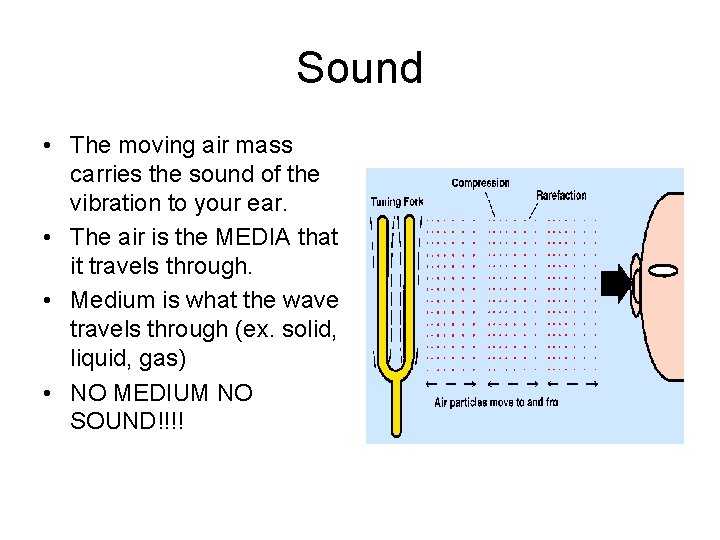 Sound • The moving air mass carries the sound of the vibration to your