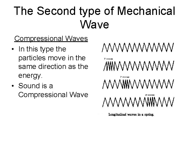 The Second type of Mechanical Wave Compressional Waves • In this type the particles