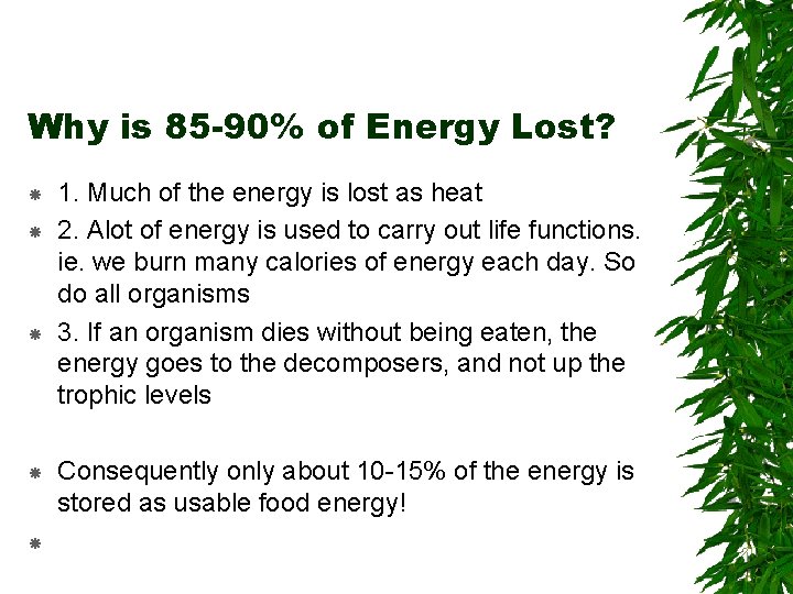 Why is 85 -90% of Energy Lost? 1. Much of the energy is lost