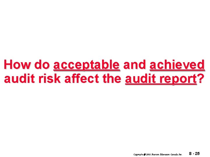 How do acceptable and achieved audit risk affect the audit report? Copyright 2003 Pearson