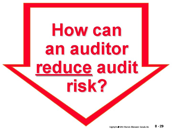 How can an auditor reduce audit risk? Copyright 2003 Pearson Education Canada Inc. 8