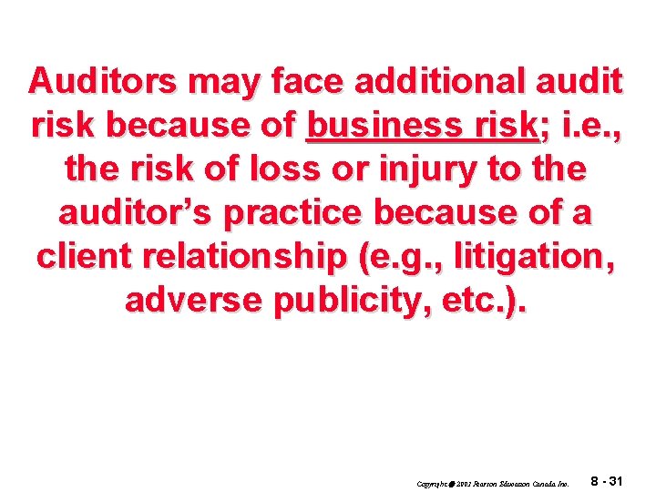 Auditors may face additional audit risk because of business risk; i. e. , the