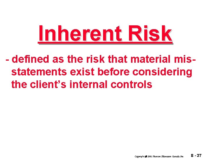 Inherent Risk - defined as the risk that material misstatements exist before considering the