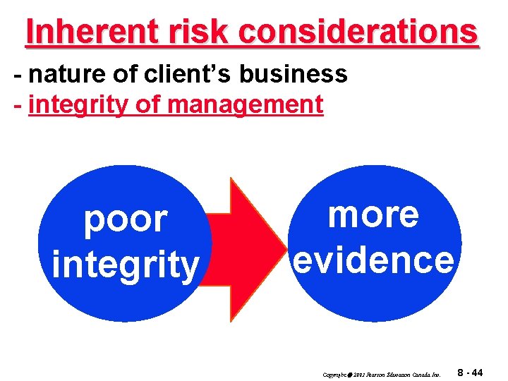 Inherent risk considerations - nature of client’s business - integrity of management poor integrity