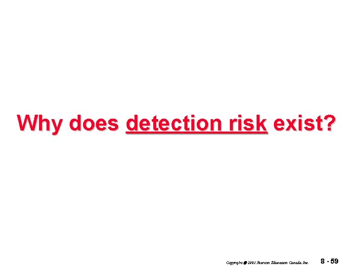 Why does detection risk exist? Copyright 2003 Pearson Education Canada Inc. 8 - 59