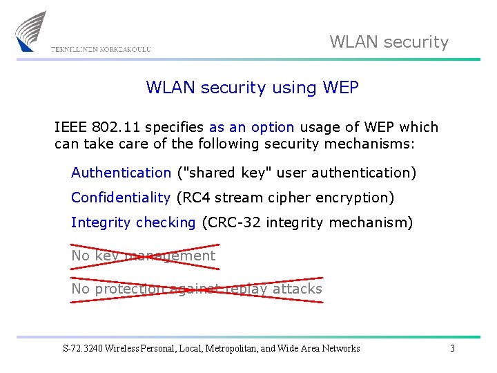 WLAN security using WEP IEEE 802. 11 specifies as an option usage of WEP