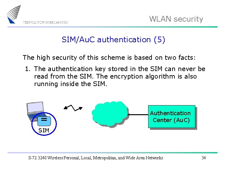 WLAN security SIM/Au. C authentication (5) The high security of this scheme is based