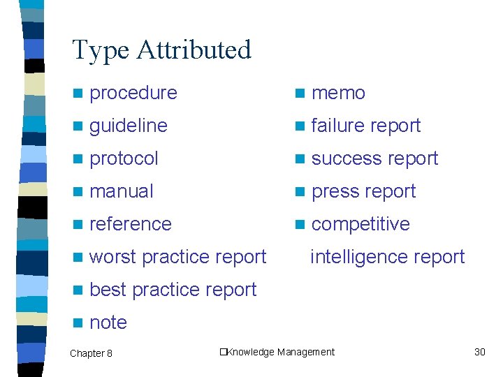 Type Attributed n procedure n memo n guideline n failure report n protocol n