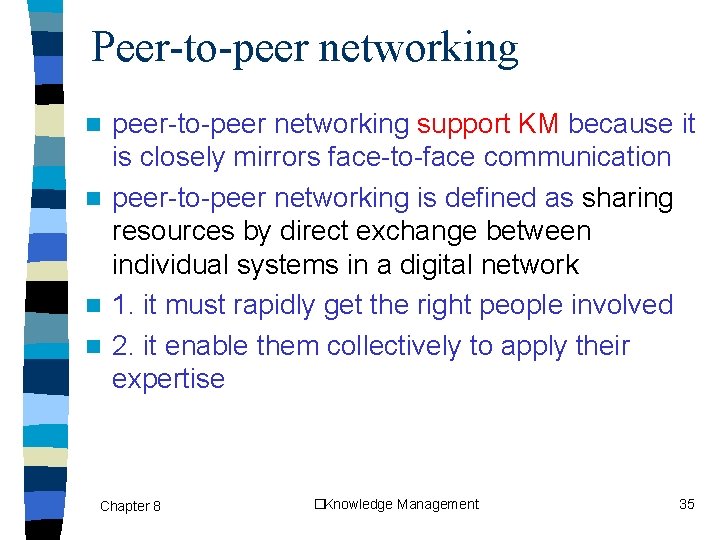 Peer-to-peer networking peer-to-peer networking support KM because it is closely mirrors face-to-face communication n