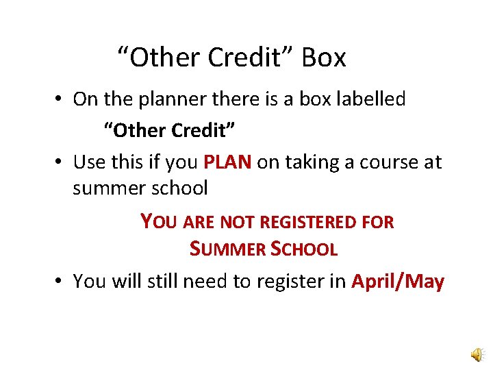 “Other Credit” Box • On the planner there is a box labelled “Other Credit”