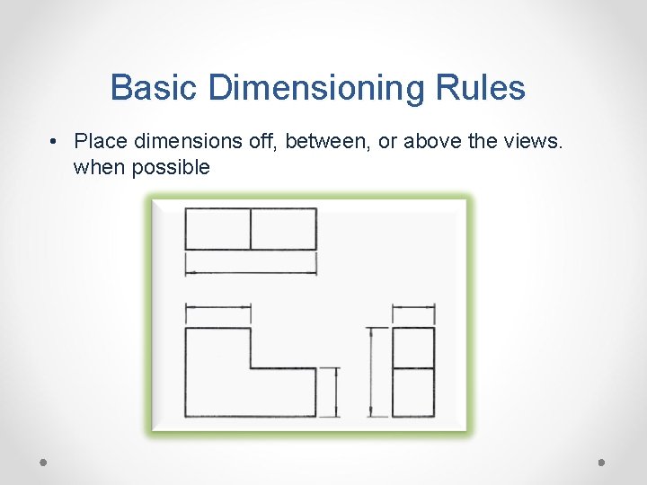 Basic Dimensioning Rules • Place dimensions off, between, or above the views. when possible
