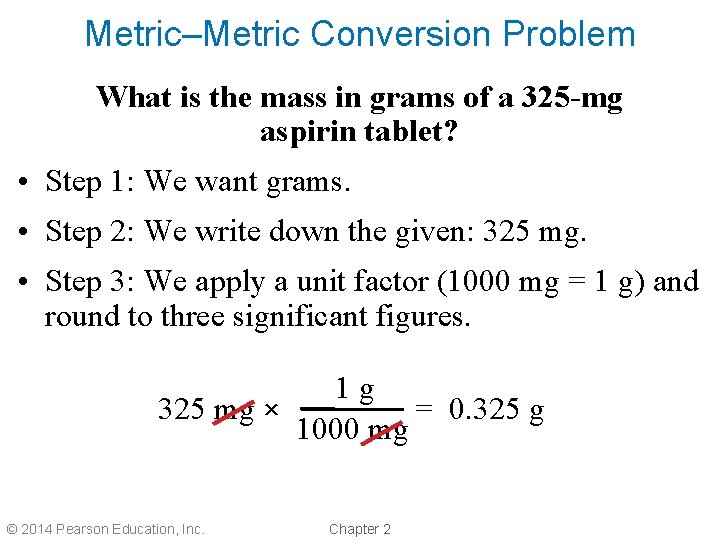 Metric–Metric Conversion Problem What is the mass in grams of a 325 -mg aspirin