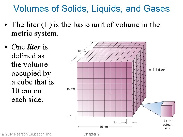 Volumes of Solids, Liquids, and Gases • The liter (L) is the basic unit