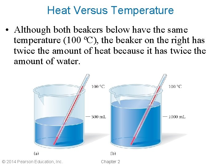 Heat Versus Temperature • Although both beakers below have the same temperature (100 ºC),