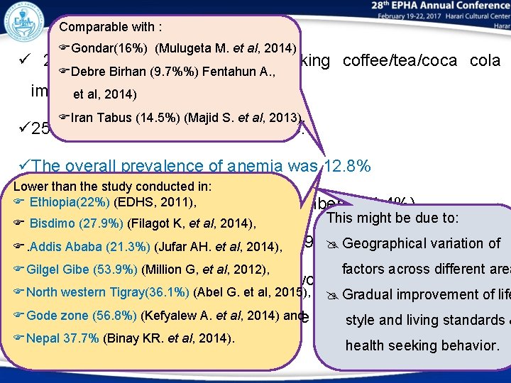 Comparable with : Cont…. Gondar(16%) (Mulugeta M. et al, 2014) ü 237 (81. 7%)