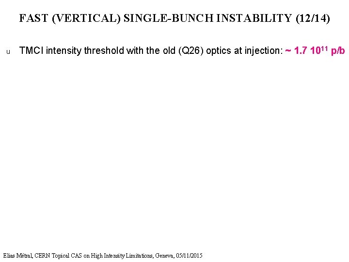 FAST (VERTICAL) SINGLE-BUNCH INSTABILITY (12/14) u TMCI intensity threshold with the old (Q 26)