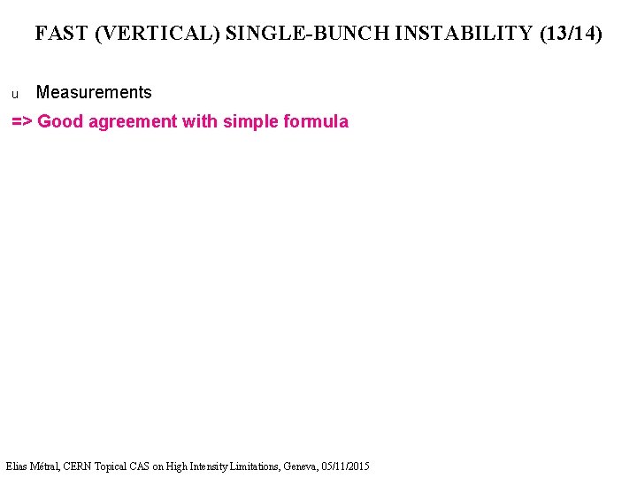 FAST (VERTICAL) SINGLE-BUNCH INSTABILITY (13/14) u Measurements => Good agreement with simple formula Elias