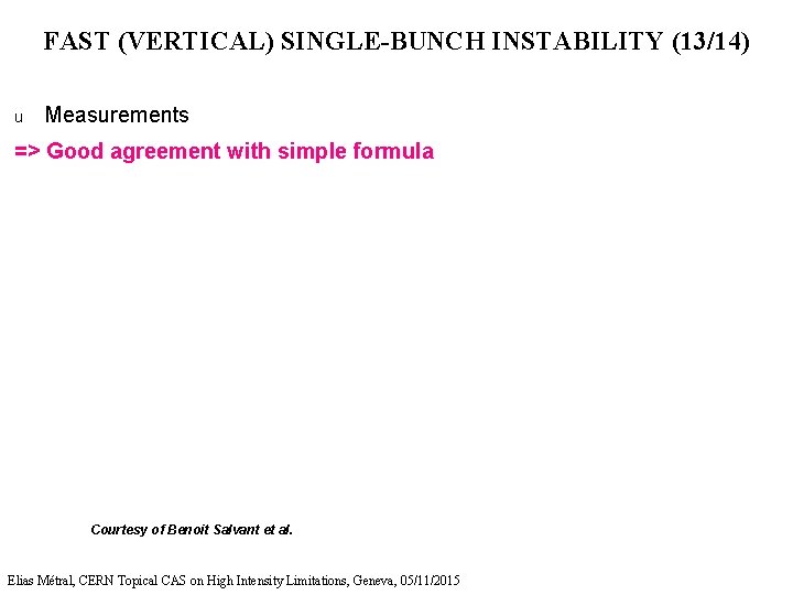 FAST (VERTICAL) SINGLE-BUNCH INSTABILITY (13/14) u Measurements => Good agreement with simple formula Courtesy