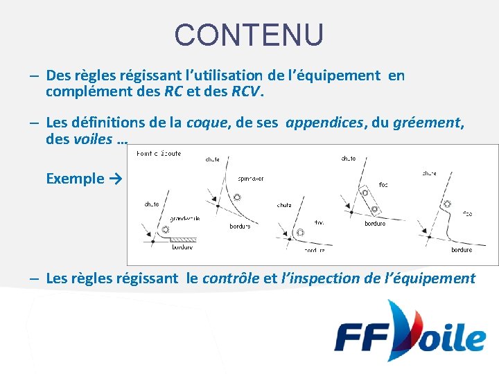 CONTENU – Des règles régissant l’utilisation de l’équipement en complément des RC et des