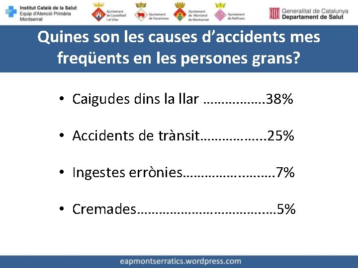 Quines son les causes d’accidents mes freqüents en les persones grans? • Caigudes dins