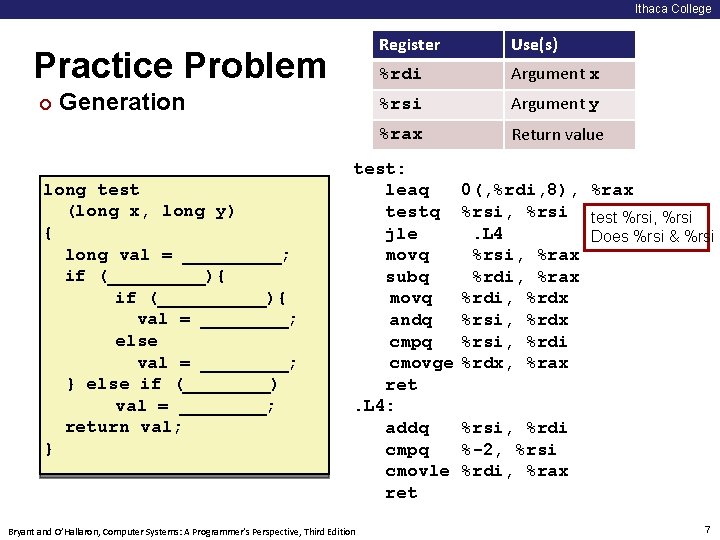 Ithaca College Practice Problem ¢ Generation long test (long x, long y) { long