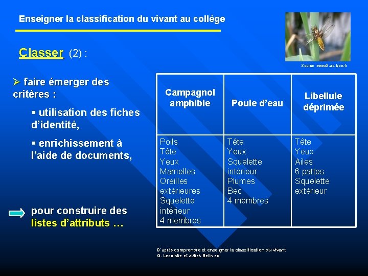 Enseigner la classification du vivant au collège Classer (2) : Source : www 2.