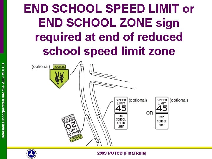 Revisions Incorporated into the 2009 MUTCD END SCHOOL SPEED LIMIT or END SCHOOL ZONE