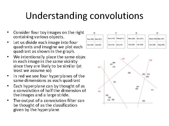 Understanding convolutions • Consider four toy images on the right containing various objects. •