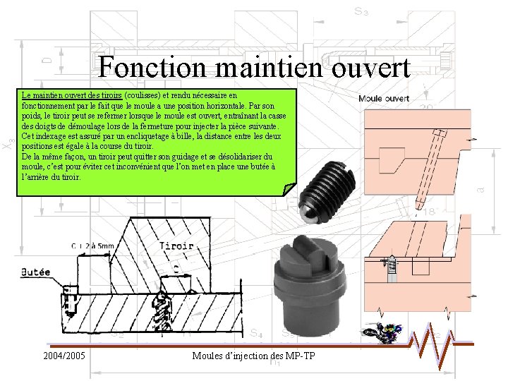 Fonction maintien ouvert Le maintien ouvert des tiroirs (coulisses) et rendu nécessaire en fonctionnement