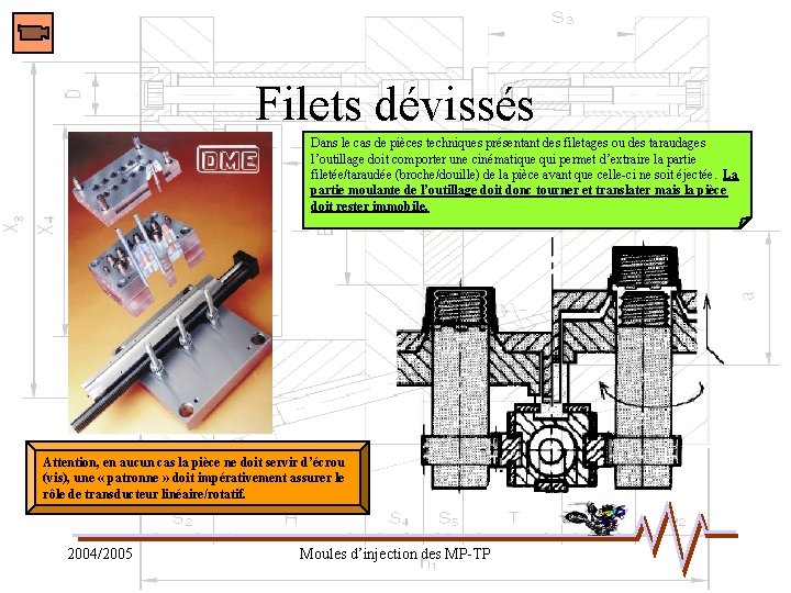 Filets dévissés Dans le cas de pièces techniques présentant des filetages ou des taraudages