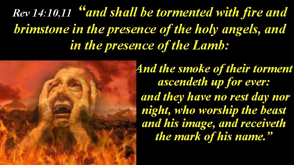 Rev 14: 10, 11 “and shall be tormented with fire and brimstone in the