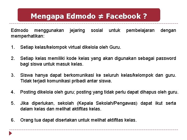Mengapa Edmodo ≠ Facebook ? Edmodo menggunakan memperhatikan: jejaring sosial untuk pembelajaran dengan 1.