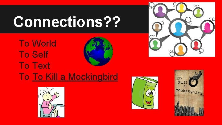 Connections? ? To World To Self To Text To To Kill a Mockingbird 